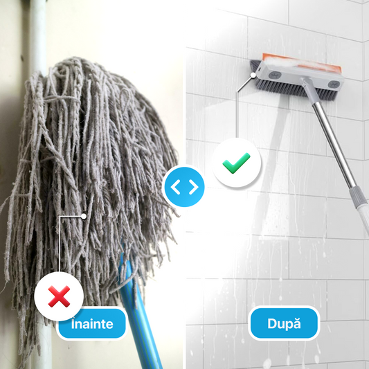 Mătură-Mop 2-în-1 Reglabilă -Unghi 90 Grade – Perie + Racletă