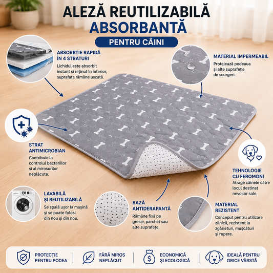 Aleză reutilizabilă și absorbantă pentru câini + CADOURI 🎁