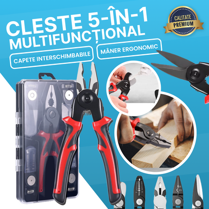 Clește Multifuncțional 5-în-1 cu Capete Interșanjabile și Mâner Ergonomic