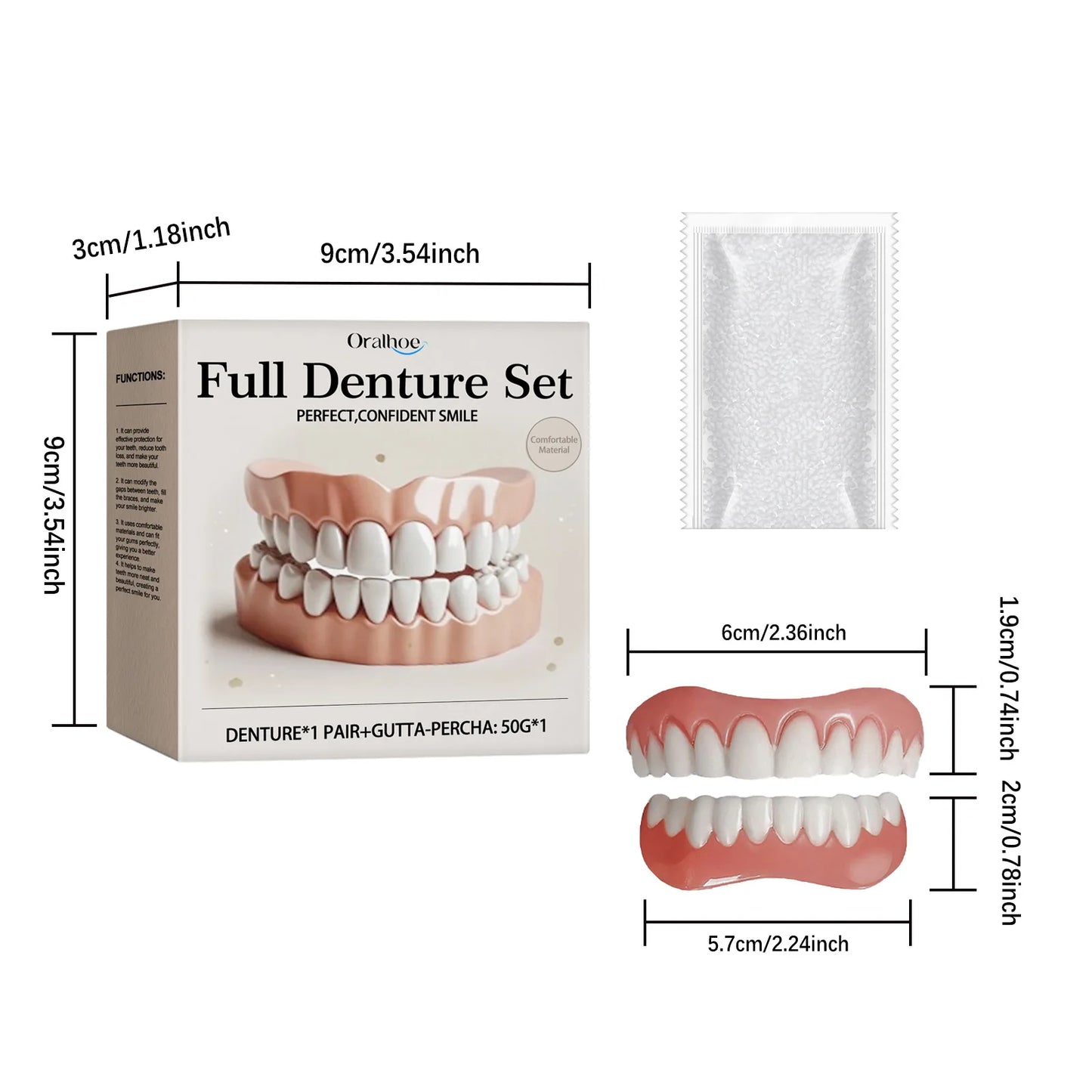 Proteză dentară temporară din silicon, set complet sus și jos