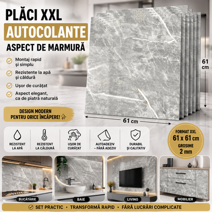 Plăci XXL Autocolante cu Aspect de Marmură – 61 × 61 cm