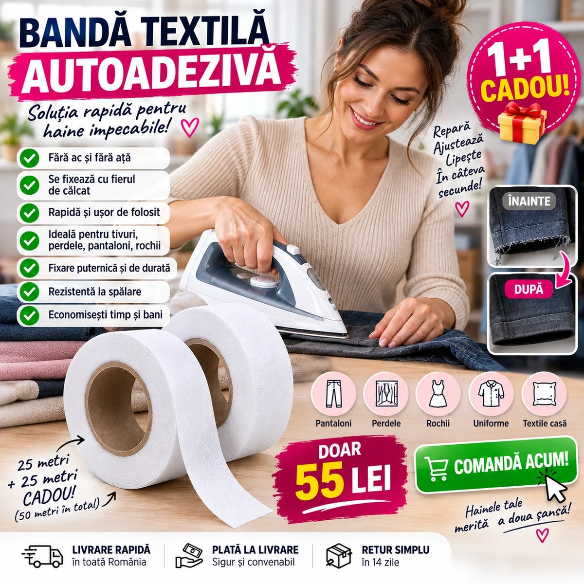 Bandă Textilă Albă - 1+1 🎁 GRATIS