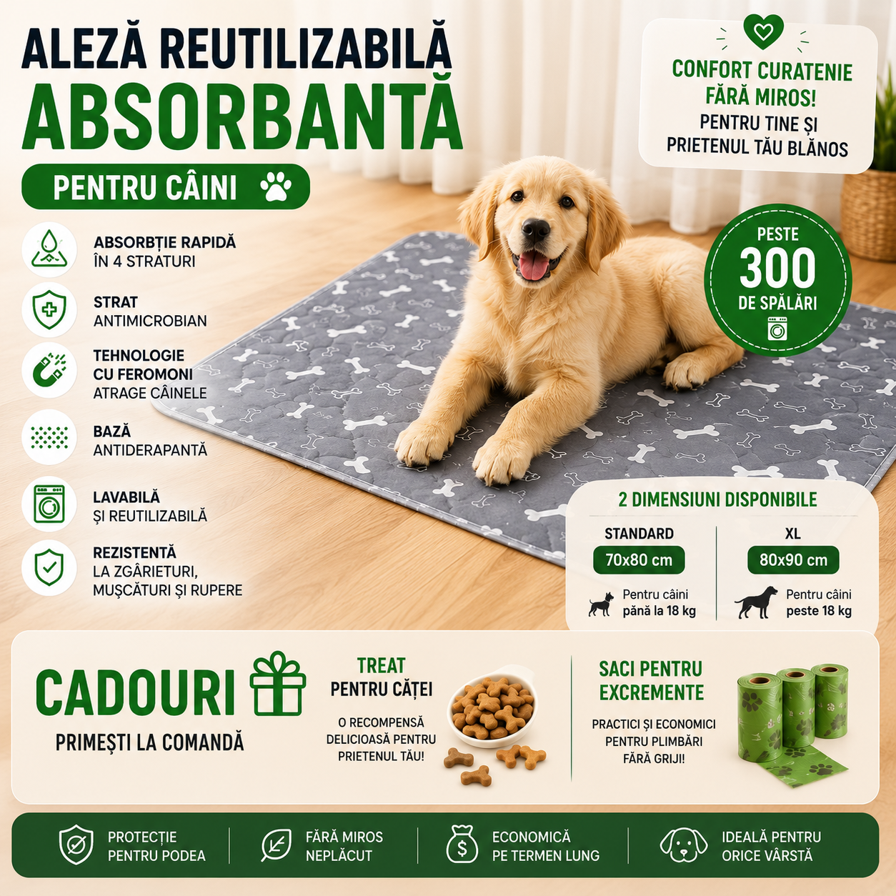 Aleză reutilizabilă și absorbantă pentru câini + CADOURI 🎁