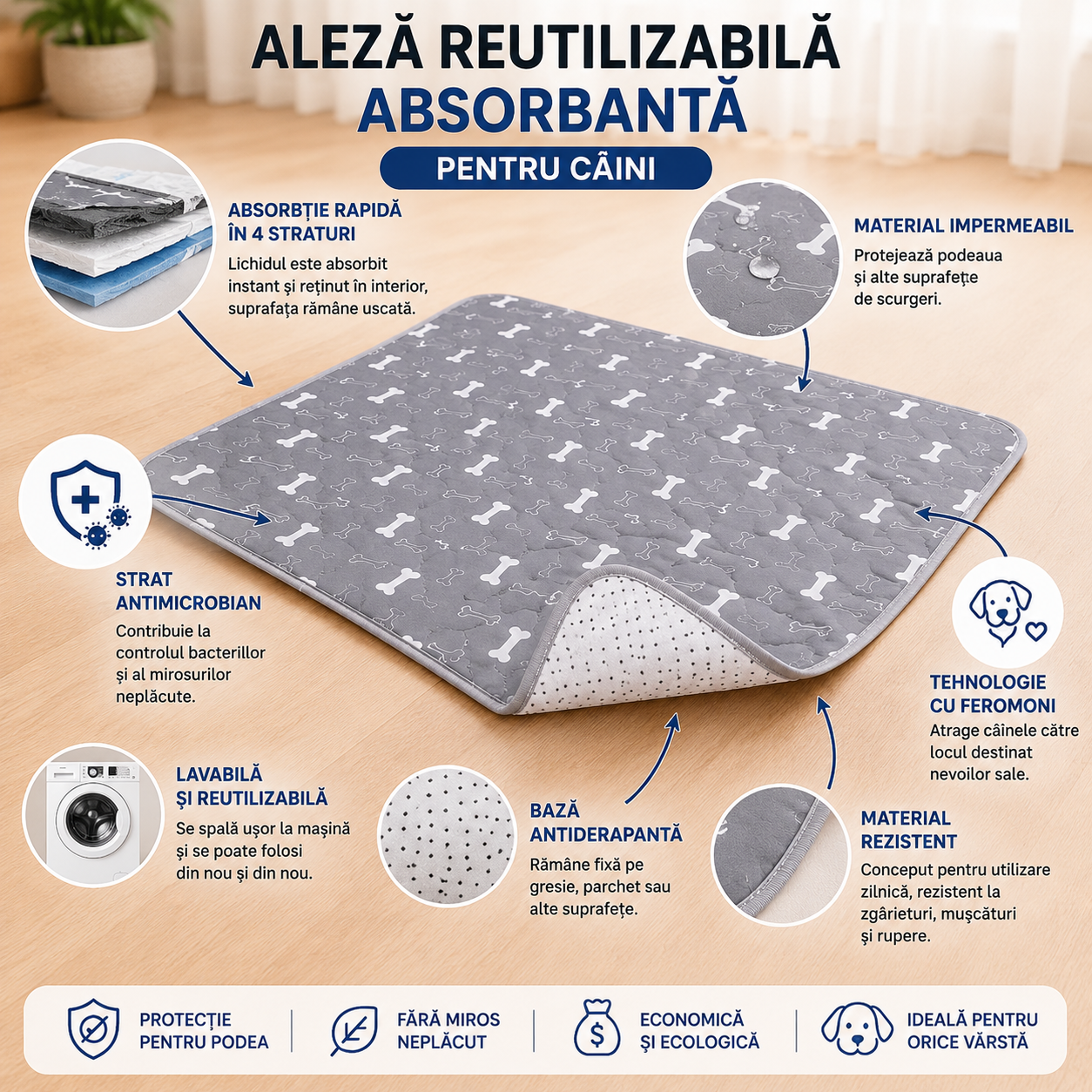 Aleză reutilizabilă și absorbantă pentru câini + CADOURI 🎁