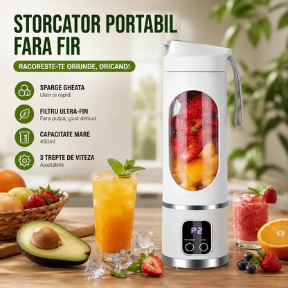 Mini Blender Electric Portabil 450 ml – 12 Lame, 3 Viteze, USB & Auto-Curățare