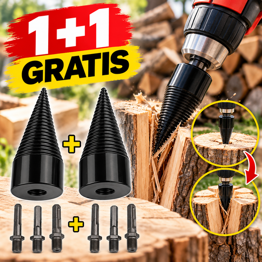 1+1 GRATIS Burghiu Conic pentru Despicat Lemne, 42 mm, cu Adaptoare pentru Bormasina