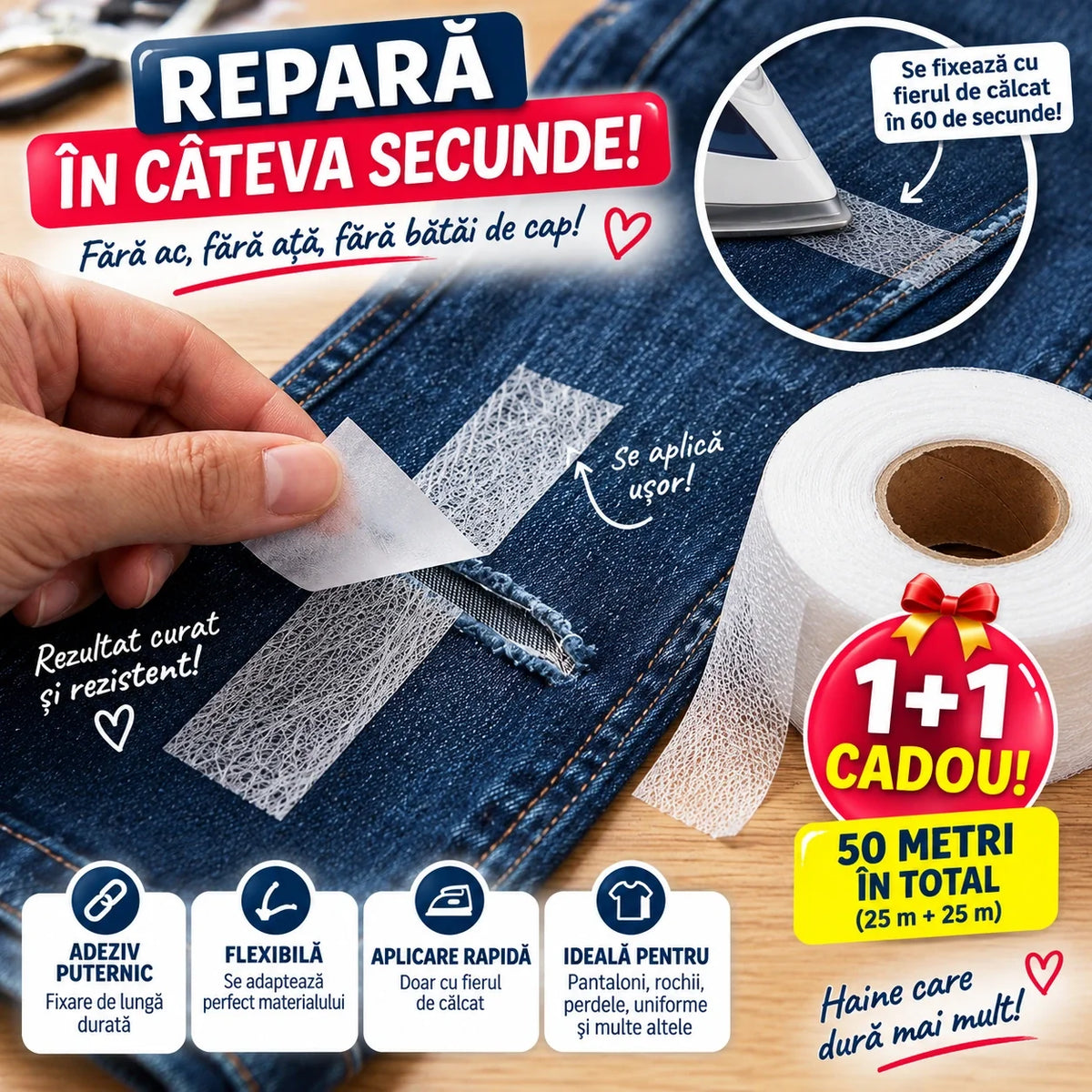 Bandă Textilă Albă - 1+1 🎁 GRATIS