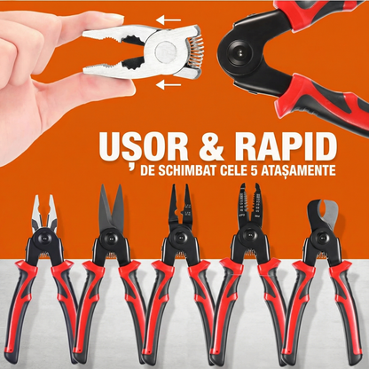 Clește Multifuncțional 5-în-1 cu Capete Interșanjabile și Mâner Ergonomic