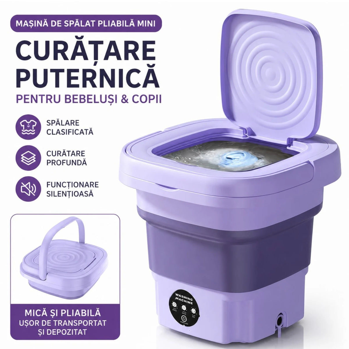 Mini Mașină de Spălat Electrică Pliabilă 11L, cu Centrifugare și Panou Tactil