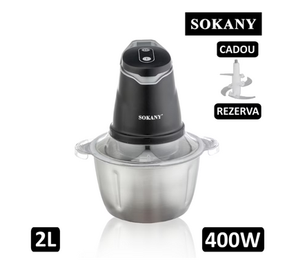 Tocător Electric Profesional Sokany, Bol 2L Inox, 400W, 4 Lame